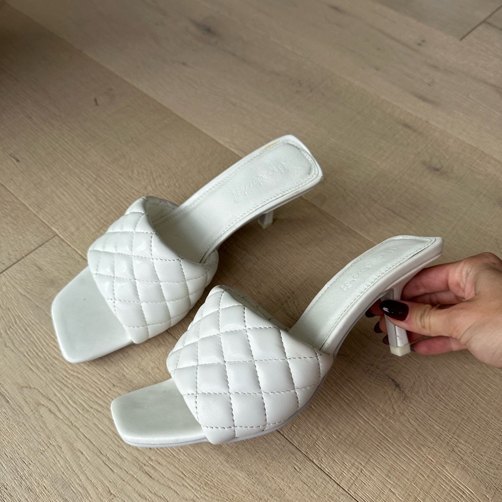 White heeled mules